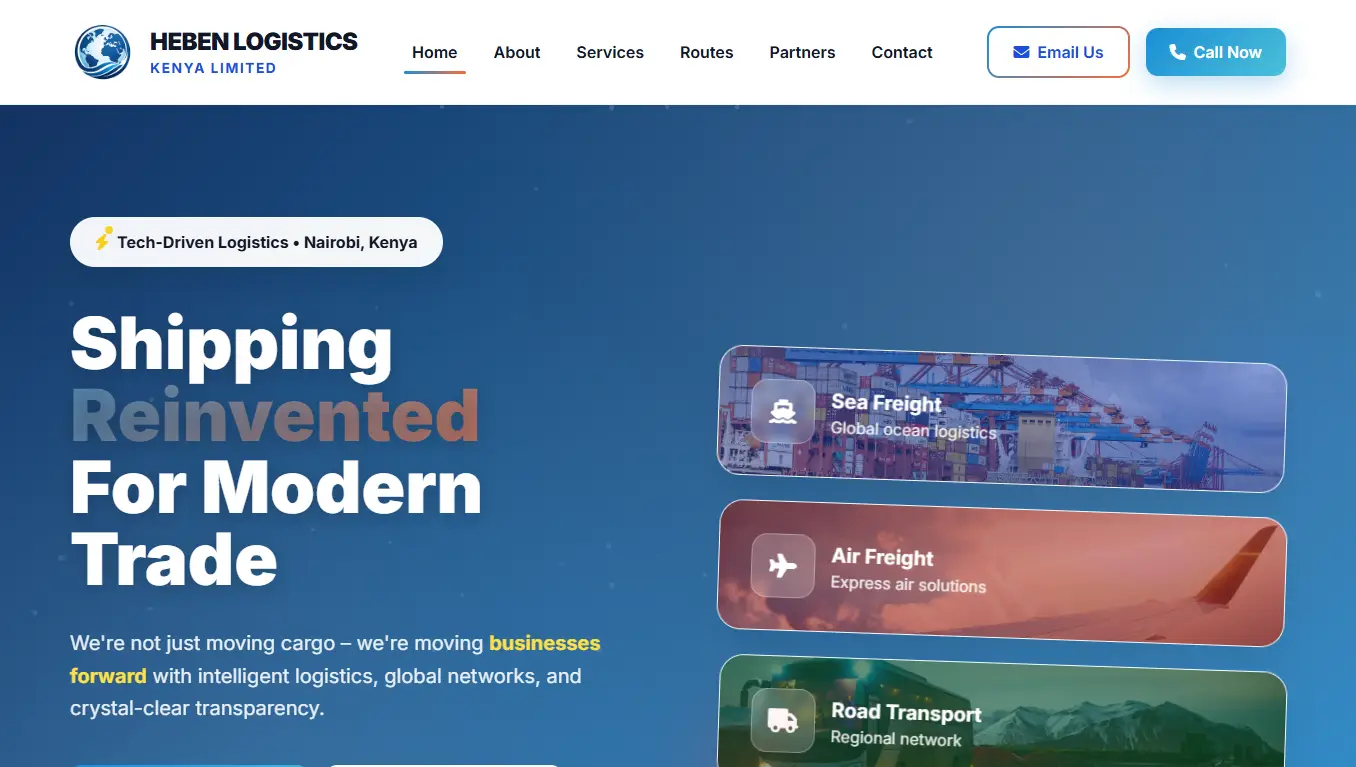 Heben Logistics Kenya - professional freight forwarding website designed by Website Designers Kenya