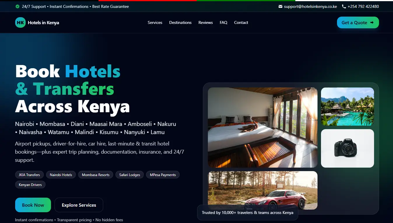 Hotels in Kenya - tours and travel website with booking system, designed by Website Designers Kenya