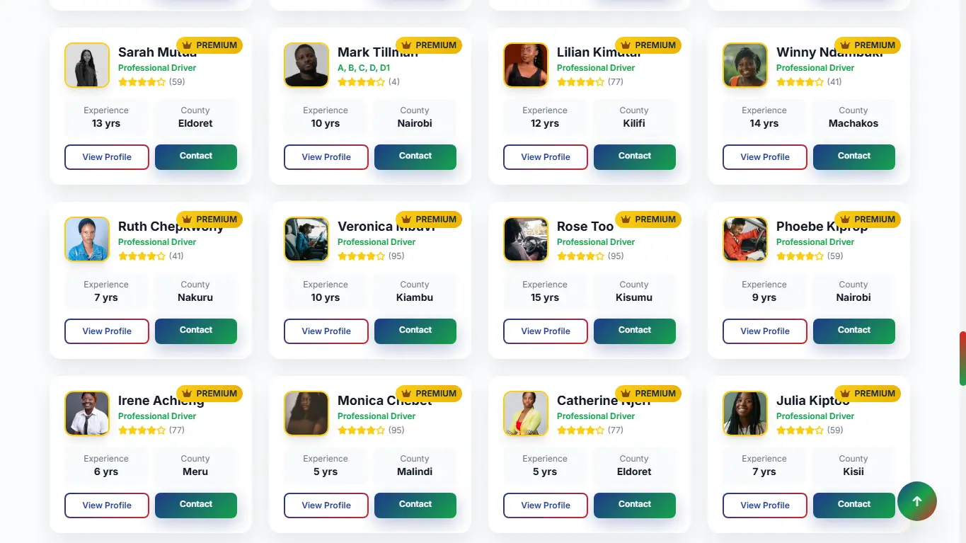 Driver search and filter interface